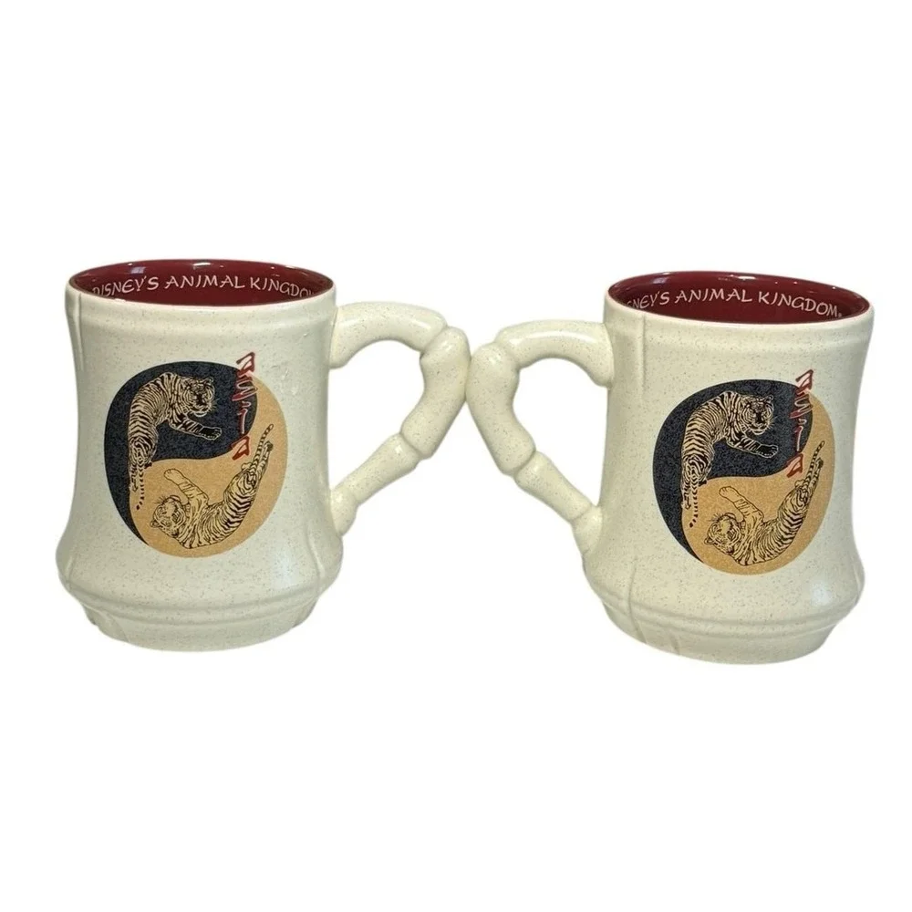 Disney Animal Kingdom Asia‎ Tiger Yin Yang Mug Set of 2 Ceramic 16 oz Bone China